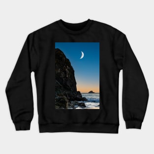 Moon over a rock and ocean Crewneck Sweatshirt